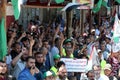 Palestinian supporters of Hamas attend a rally against Israel`s West Bank annexation plans