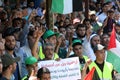 Palestinian supporters of Hamas attend a rally against Israel`s West Bank annexation plans