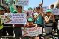 Palestinian supporters of Hamas attend a rally against Israel`s West Bank annexation plans