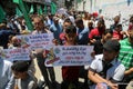 Palestinian supporters of Hamas attend a rally against Israel`s West Bank annexation plans