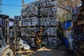 Palestinian workers collect solid waste `scrap` for export to Israel through the Karem Abu Salem crossing