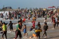 Palestinians enjoy the beach of the sea