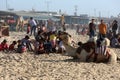 Palestinians enjoy the beach of the sea