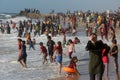 Palestinians enjoy the beach of the sea