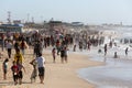 Palestinians enjoy the beach of the sea