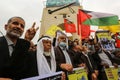 Palestinians protest during an anti-Israel protest over tension in Jerusalem