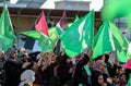 Palestinians supporters of Hamas attend an anti-Israel rally in the presence of Yahya Sinwar, leader of Hamas