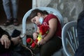 Palestinians wait to cross over to the Egyptian side of the Rafah border crossing