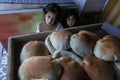 Palestinians working in a small bakery supported by a European charity Royalty Free Stock Photo