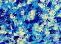 The palette of blue on the canvas, as well as blue and white.