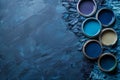 A palette of blue paint cans ranging from deep peacoat to bright cobalt Royalty Free Stock Photo