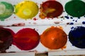 Palette of colorful watercolors close Royalty Free Stock Photo