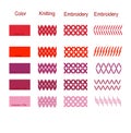 The palette of colors of embroidery knitting elements ill