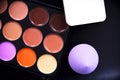 Palette concealer and correctors with sponge make up . Make-up base on black background Royalty Free Stock Photo