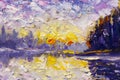 Palette knife fragment painting Abstract texture backgroud Blue violet purple art illustration artwork. Close-up fragment Oil pain