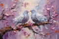 palette knife textured painting Love and pigeons Love Doves pair of pigeons