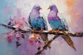 palette knife textured painting Love and pigeons Love Doves pair of pigeons