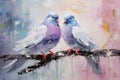 palette knife textured painting Love and pigeons Love Doves pair of pigeons