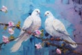 palette knife textured painting Love and pigeons Love Doves pair of pigeons