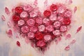 palette knife textured painting roses with heart Royalty Free Stock Photo