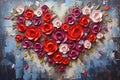 palette knife textured painting roses with heart