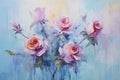 palette knife textured painting roses with heart