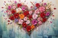 palette knife textured painting roses with heart Royalty Free Stock Photo