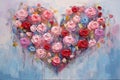 palette knife textured painting roses with heart