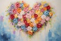 palette knife textured painting roses with heart