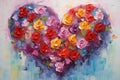 palette knife textured painting roses with heart