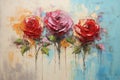 palette knife textured painting roses with heart Royalty Free Stock Photo