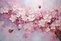 palette knife textured painting sakura Japanese cherry tree Sakura blossom background with a pink blooming sakura tree