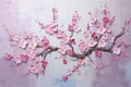 palette knife textured painting sakura Japanese cherry tree Sakura blossom background with a pink blooming sakura tree