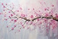 palette knife textured painting sakura Japanese cherry tree Sakura blossom background with a pink blooming sakura tree