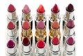 Palette of luxury lipstick tubes of colors ranging Royalty Free Stock Photo