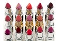 Palette of luxury lipstick tubes of colors ranging