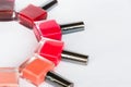 A palette of nail polish bottles on a white background Royalty Free Stock Photo