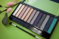 Palette of nude and bright cosmetic make up, eye shadow palette, natural colors shadows minimalism