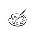 Palette with paint brush hand drawn sketch icon. Royalty Free Stock Photo