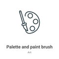 Palette and paint brush outline vector icon. Thin line black palette and paint brush icon, flat vector simple element illustration Royalty Free Stock Photo