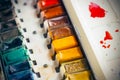 Palette of watercolor paints with bright colors Royalty Free Stock Photo