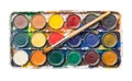 Palette of watercolor paints with paintbrush Royalty Free Stock Photo