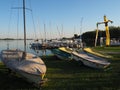 Palic, Serbia, September 11 2021 Boats and yachts on the shores of Lake Palic. Rest on the water. Sports water transport Royalty Free Stock Photo