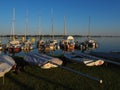 Palic, Serbia, September 11 2021 Boats and yachts on the shores of Lake Palic. Rest on the water. Sports water transport Royalty Free Stock Photo