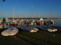 Palic, Serbia, September 11 2021 Boats and yachts on the shores of Lake Palic. Rest on the water. Sports water transport Royalty Free Stock Photo