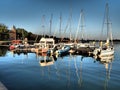 Palic, Serbia, September 11 2021 Boats and yachts on the shores of Lake Palic. Rest on the water. Sports water transport Royalty Free Stock Photo