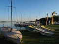 Palic, Serbia, September 11 2021 Boats and yachts on the shores of Lake Palic. Rest on the water. Sports water transport Royalty Free Stock Photo