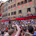 Palio di Siena, Tuscany, Italy. Colourful historical bareback horse race. Held in the beautiful, historical Piazza del Campo. Exci Royalty Free Stock Photo