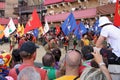 Palio di Siena, Tuscany, Italy. Colourful historical bareback horse race. Held in the beautiful, historical Piazza del Campo. Royalty Free Stock Photo