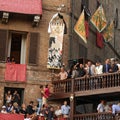 Palio di Siena, Tuscany, Italy. Colourful historical bareback horse race. Held in the beautiful, historical Piazza del Campo. Exci Royalty Free Stock Photo